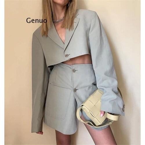 Elegant Spring Outfits for Woman Mini Skirts and Crop Tops 2 Piece Sets 2021 New Office Lady Casual Suit Women Blazer Set
