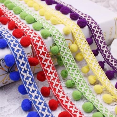 1Yards/Lot Lace Ribbon Sewing Pom Pom Tassel Pompoms Trim Ball Fringe Embroidery Garment Lace Fabric Handmade Accessory Applique