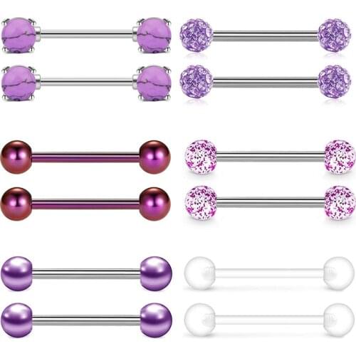 14G 16mm 5/8 Inch Tongue Rings Nipple Ring Stainless Steel Nipplerings Nipple Barbell Tongue Piercing Bar Cubic Zirconia 12pcs