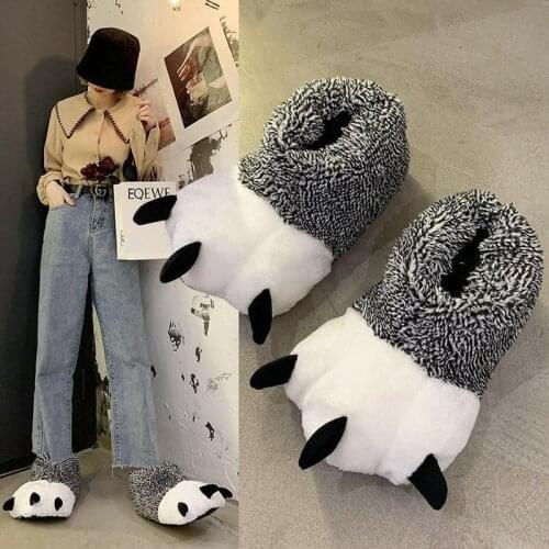 2021 Winter Warm Soft Indoor Floor Slippers Women Men Shoes Paw Funny Animal Christmas Monster Dinosaur Claw Plush Home