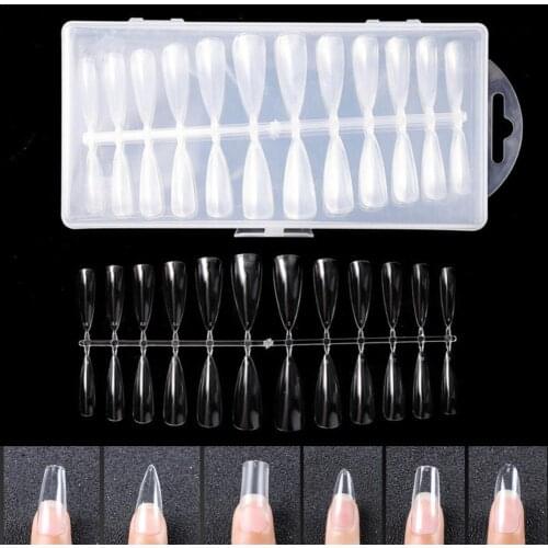 240Pcs/Set T-Shaped Nail Tips Waterdrop Style Long No Crease Fake Coffin Shape Full Cover Fake Nails for Manicure