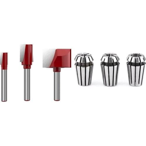 3 Pcs Cleaning Bottom Router Bit Set 6Mm Shank & 3 Pcs High Precision CNC ER11 Clamp