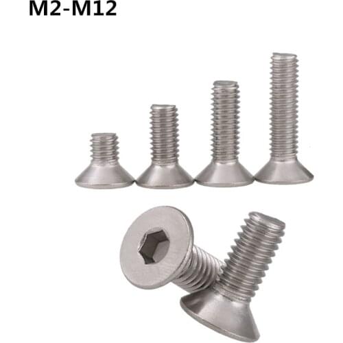 5-200pcs Allen Key Head Stainless Steel 304 Hex Socket Flat Countersunk Head Screw M2-M12 Hexagon Hex Socket Countersunk