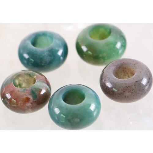 5Pcs Big Hole Beads Natural Stone 14mm Spacer Bead For Jewelry Making Earrings Women Men Ring Gem Green Indian Onyx Bead K1007