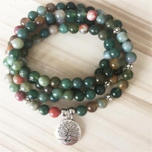 6mm India agate Gemstone 108 Buddha Beads Mala Bracelet Wristband Sutra Chakas Meditation elegant Wrist MONK Lucky Mala energy