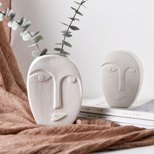 Abstract Human Face Shaped Ceramic Vases Simple Dried Flower Arrangement Modern Desktop Vases Home Office Decoration Crafts