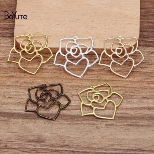 BoYuTe (10 Pieces/Lot) 36MM Big Metal Brass Rose Pendant Materials Diy Hand Made Jewelry Accessories Wholesale