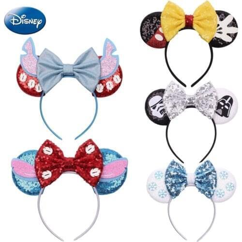 Disney Chic Glitter Bow Mikey Mouse Ears Headband Women Fashion Bunny Ear Sequin Bow Hair Band Girls Hair Accessories Headbands