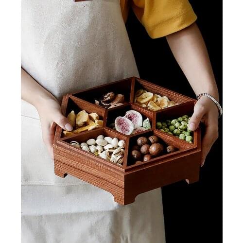 European creative solid wood candy box with compartment nuts snack box household wooden fruit plate melon seeds box WF