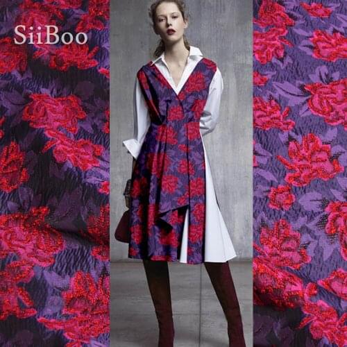 France style luxury purple red embossed floral metallic jacquard brocade fabric for dress coat tissu tela tecidos stoffen SP4873