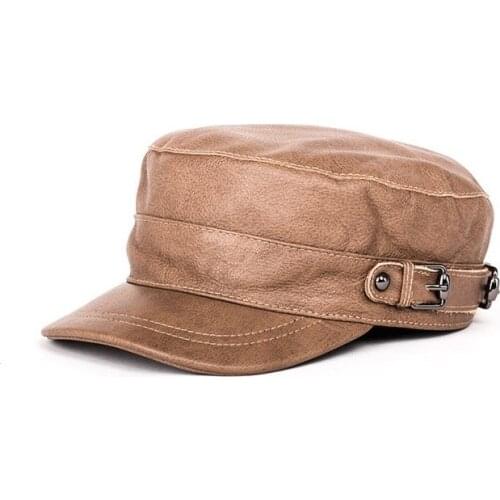 Harppihop*genuine leather men baseball cap hat high quality mens real sheep skin leather adult solid army hats caps