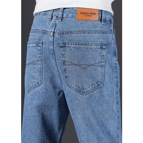 Cotton High Quality Mens Jeans Classic Smart Business Casual Advanced Stretch Fit Denim Trousers Blue Middle-aged Pants Male