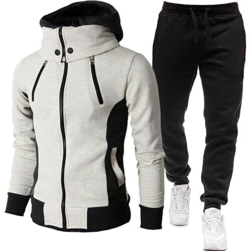 Men Sets Tracksuit Winter Jacket Fashion Scarf Collar Hooded+Pants Casual Fleece Coats Sportswear Sports Suit for Men Clothes