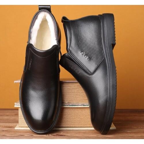 2021 Men Genuine Leather Winter Wool Warm Snow Men Boots Ankle Boots For Men Business Dress Shoes