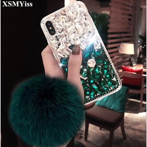 XSMYiss Bling Rhinestone Crystal Diamond Hairball Soft Phone Case For Samsung S6 S7 S8 S9 S10 PLUS S10 Lite Note5 8 9 Back cover