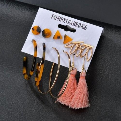 YADA 6PCS Bohemia Round Leopard Earring Set Statement pink Tassel Earring For Women Jewelry Geometry Earrings femme ER200012