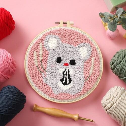 DIY Wool Embroidery Kits Little Mouse Patterns For Kids and Beginner Cross Stitch Kits Punch Needle Embroidery Needlework Sets