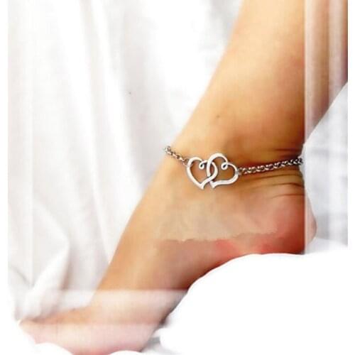 Best Deal New Fashion Jewelry Double Heart Chain Beach Sexy Sandal Anklet Ankle Bracelet for Lady Perfect Gift 1pc