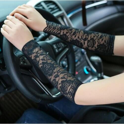 Womens summer sunscreen gloves ladys medium long slim sexy lace gloves fingerless long driving gloves R165