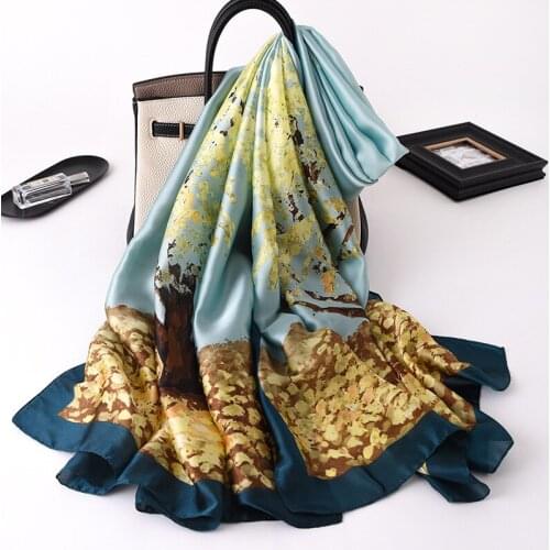 2021 New Silk Scarf Female Foulard women Design Print Long Beach Shawls and Wraps Pashmina Summer Travel Scarves Bufanda