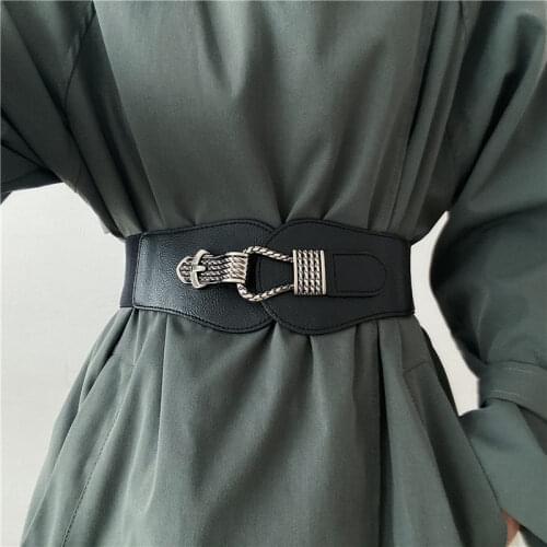 Luxury Cummerbunds vintage large fake pin buckle Decorative Wide Belt Dresses cummerbund wide Jacket Skirt Elastic Girdle Women