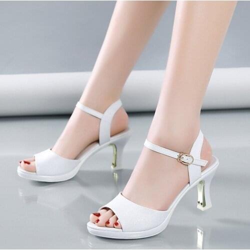 Rimocy Summer Womens Sandals New Solid Color Peep Toe High Heels Women Shoes Vogue Ankle Buckle Platform Sandalias Mujer