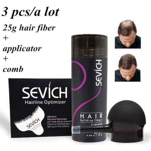 Sevich Hair Fiber 3 Kit 25g Keratin Fiber Hair Bottle + Applicator + Comb Hair Building Fibers Hair Regrowth Extension 10 Color