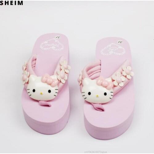 Sanrio Hello Kitty Slipper Za Woman 2021 Womens Shoes Flip Flops High Heels Ladies Y2k Slippers Slides Zapatos De Mujer