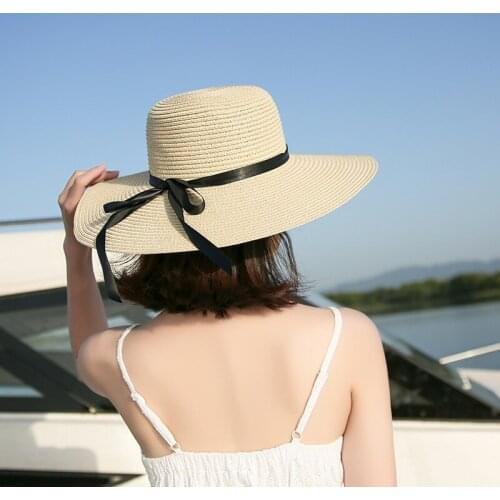 Women New Hats Summer Large Brim Straw Hat Floppy Wide Brim Sun Cap Bowknot Beach Foldable Hats Elegant 2021 New Caps