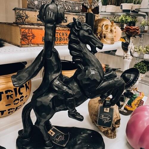 Halloween Pumpkin Headless Horseman Statue Handmade Resin Ornaments Figurines Prop Home Party Layout Decoration Gift