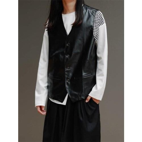 Large size autumn light mature style basic loose vest waistcoat fashionable mens PU leather jacket sleeveless coat