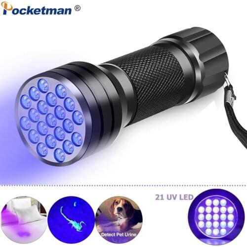 UV LED Flashlight 395-400nm Ultraviolet Black Light lamp 21LED 12LED UV Torch Portable UV Flashlight for Detection Inspection