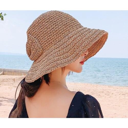 2021 Fashion Women Floppy Straw Hat Summer Simple Travel Ladies Boho Beach Breathable Wide Brim Sun Cap with Decorative Bow
