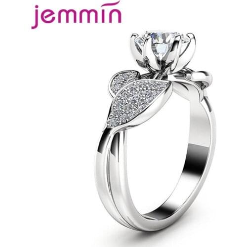 Hot Sale Sparkling Flower Leaves 925 Sterling Silver Rings For Women AAA Cubic Zircon Wedding Ring Boutique Jewelry Gift