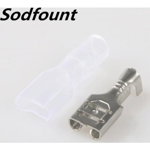 100pcs/lot 6.3 plug spring + sheath 0.4 thick female copper connector plug-in cold-press terminal block connector ,0.3-1.5mm²