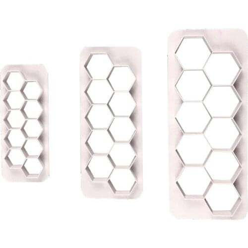 3Pcs Hexagon Plastic Cookie Mold Baking Mould Fondant Cream Printing Cutting Die Kitchen Bread Dessert Embossing Decor Tools