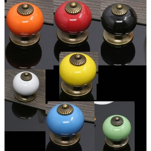34MM Vintage Furniture Handle Pumpkin Ceramic Door Knobs Cabinet Knobs Handles for Furniture Drawer Cupboard Kitchen Pull Handle