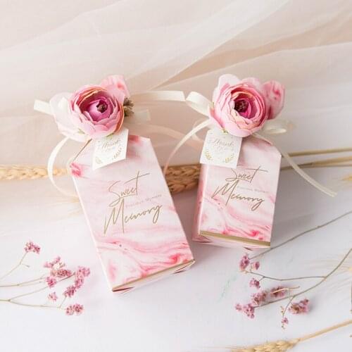 50Pcs/Lots Marbled Candy Box Pink Wedding Flower Gift boxes Personality Packaging Bag Kids Party Favors Birthday
