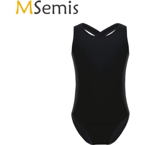 Sleeveless Tank Leotard for Girls Children Ballet Solid Color Dance Gymnastics Jumpsuit with Lace Back Stage Performance Clothes