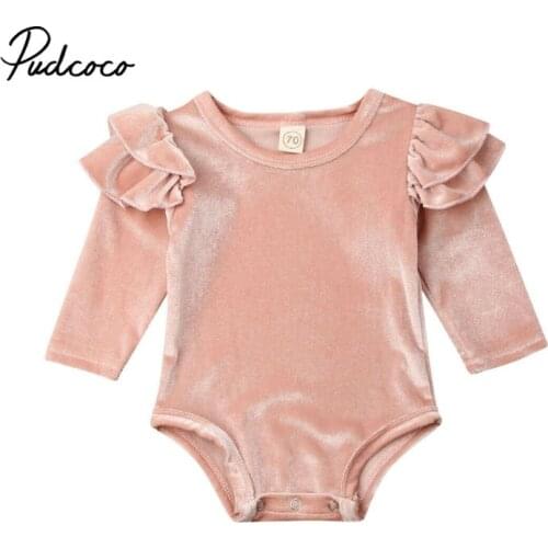 Gold Velvet Newborn Baby Girls Bodysuits Cute Long Sleeve Baby Girls Clothes 2019 Solid Pink One Piece Bodysuits Girls Clothing