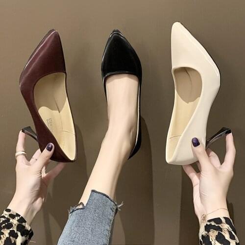 Plus Size 35-44 Women Dress Shoes High Heels Party Shoes Woman Pumps Shallow Basic Pump Wine red Boat Shoes zapatos mujer 7896L