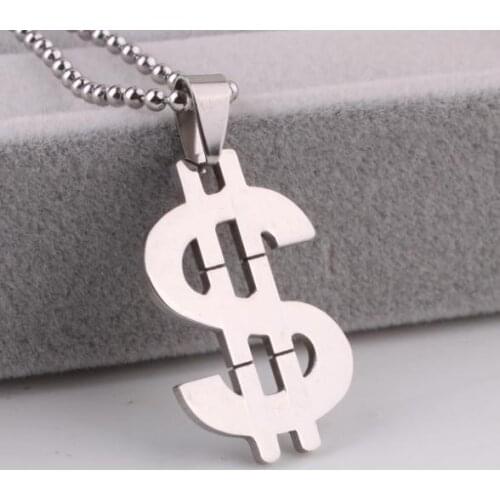 Big dollar symbol pendant necklaces bead chain for men 316L Stainless Steel necklace wholesale