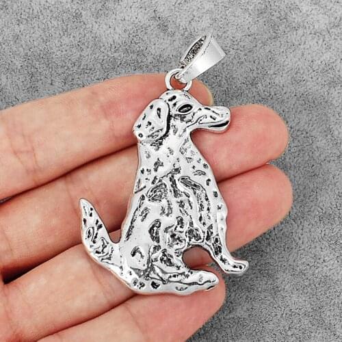 4PCS Tibetan Large Hammered Pet Cute Dalmatian Dog Charms Pendants Beads for 3D Necklace Finding Handicraft