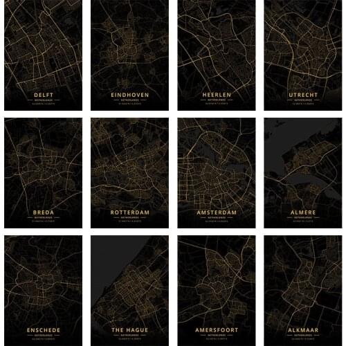 Black Gold City Map Netherlands DIY Diamond Painting Cross Stitch Rotterdam Amsterdam Breda Eindhoven Diamond Embroidery Decor