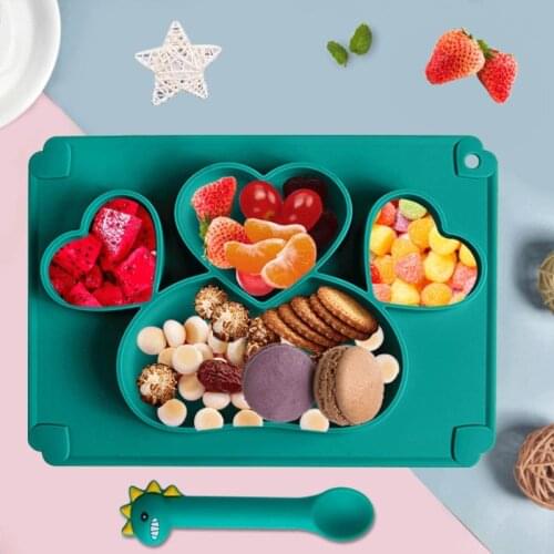 Baby Cute Love Heart Silicone Training Bowl Divided Sucker Non-slip Dinner Plate 97BE