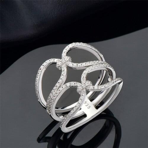 DY 925 Sterling Silver Ring Clear Cubic Zirconia Cross Lines Shape Stylish Fancy Ring For Women Fashion Accessories Fine Jewelry