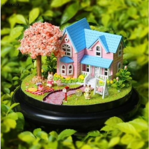 Doll houses farm garden wooden miniature home assembling dollhouse room diy Furniture glass ball doll house toys kit new