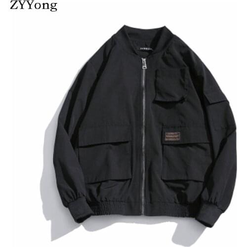 2020 Spring New Mens Loose Japanese Large Pocket Large Size Baseball Collar Jacket Trend Coat