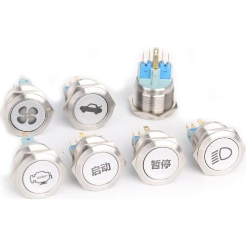 22MM/25M/28MM Stainless Steel Metal Luminous Word Luminous Drawing Push Button Switch Automobile Refitting Switch