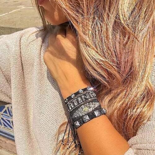 Fashion Diamond Rivet Punk Style Miyuki Rice Bead Bracelet Retro Eyes Woven Beaded Couple Suit Hand Decorations Cuff Bracelet